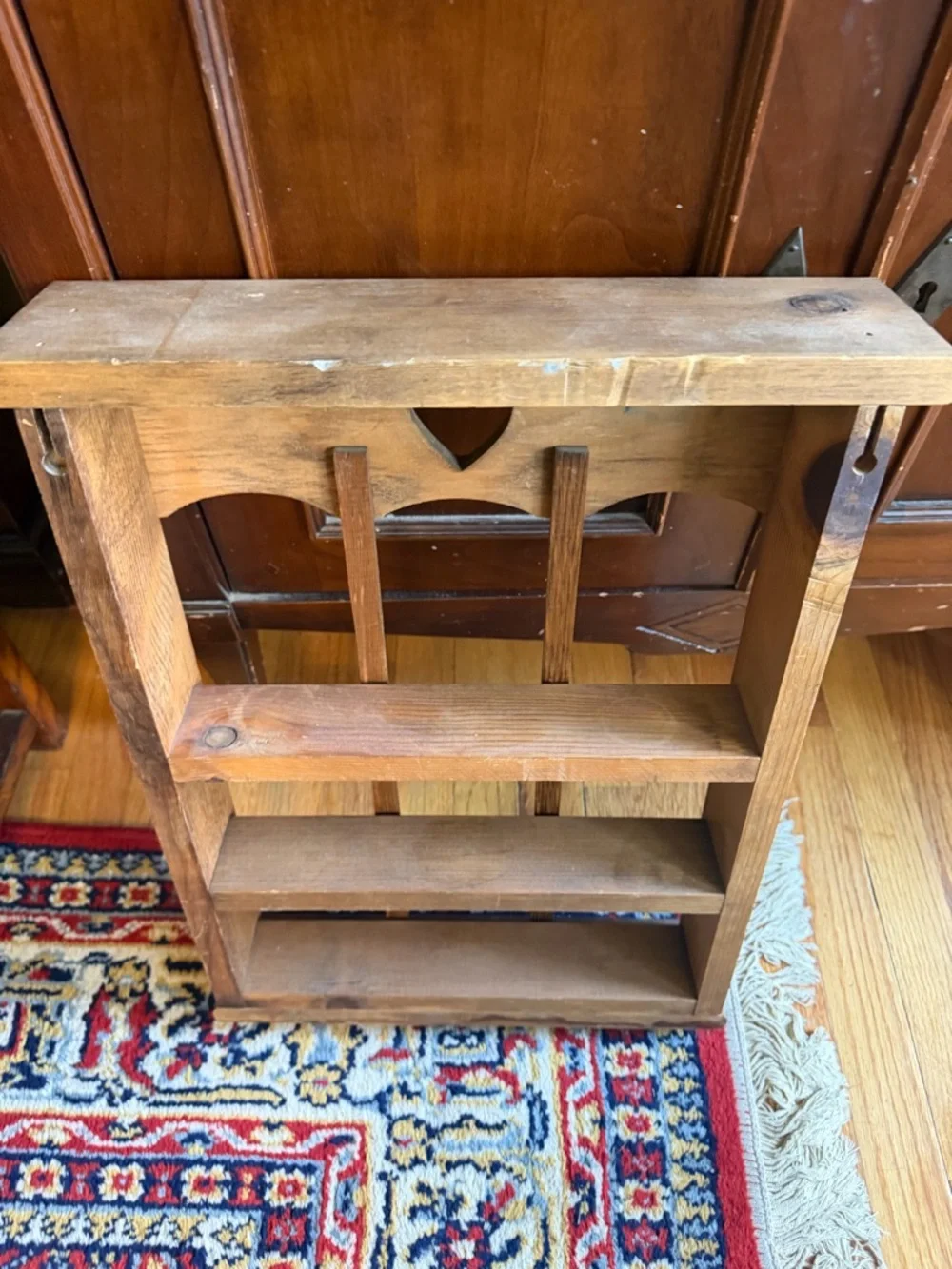 VTG Wooden Wall Shelf 9 Pocket Curio/Knick knack/wall Pocket Heart Cut Out